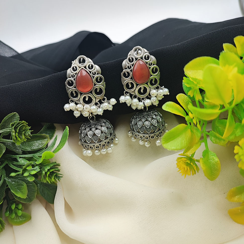 Thumbnail: Silver Lookalike High Quality Jhumka Earrings