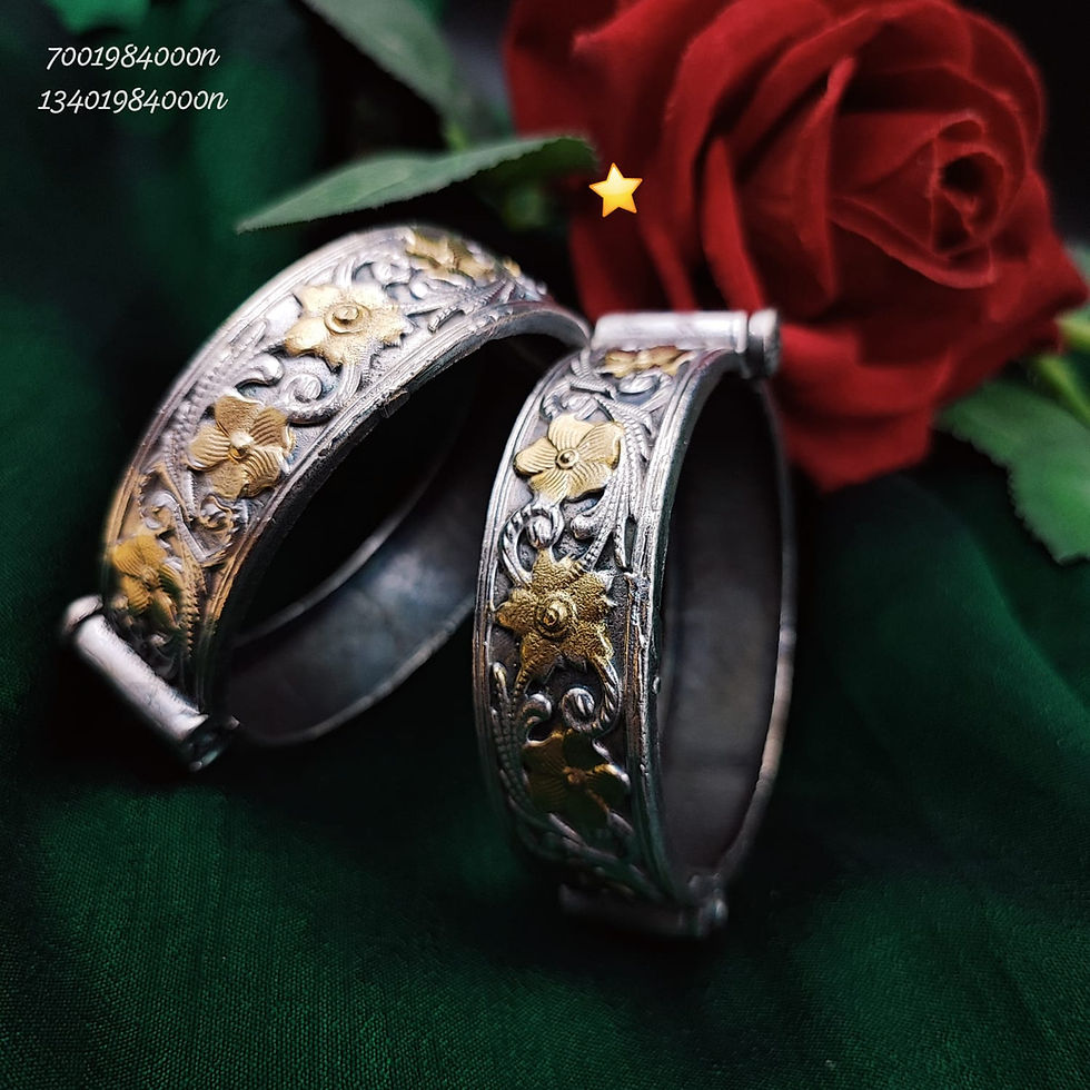 Thumbnail: Antique Dual Tone Floral Kada Bangles – Oxidised Silver Openable Ethnic Bracelet