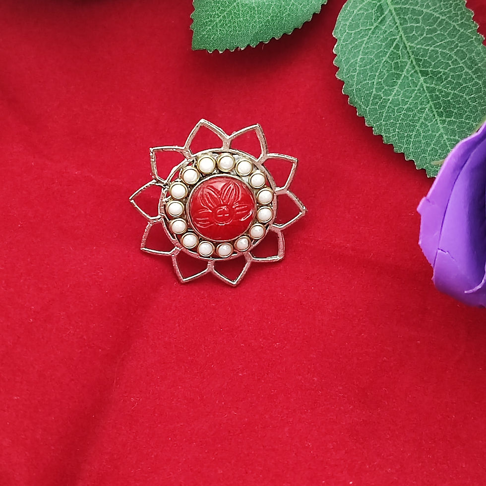 Thumbnail: Flower Stone Rings With Kundan Work