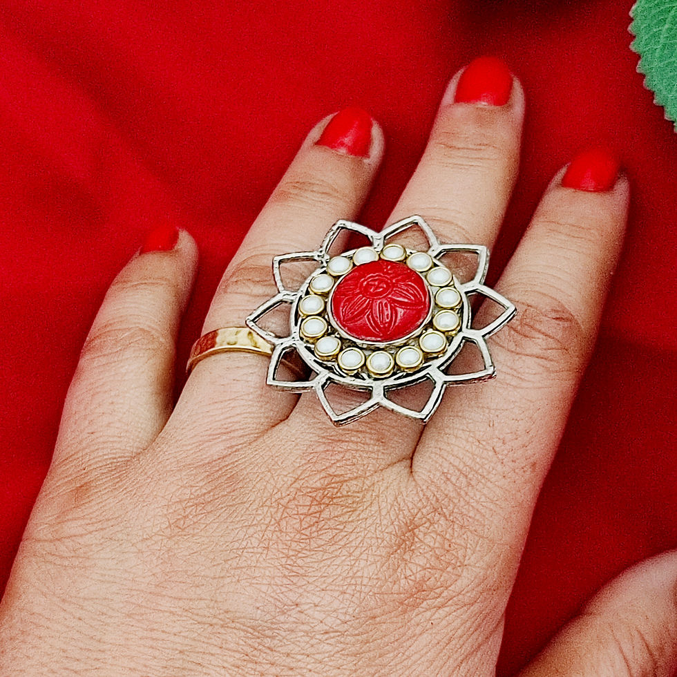 Thumbnail: Flower Stone Rings With Kundan Work
