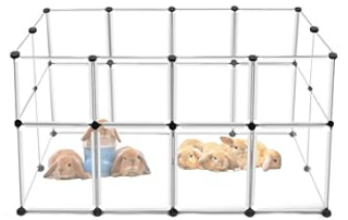 Large 12x16 inch grid rabbit housing with rabbits inside.