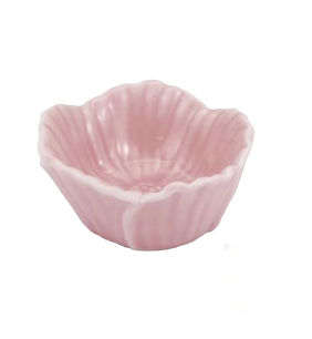 Small pink flower-shaped ceramic hamster food bowl