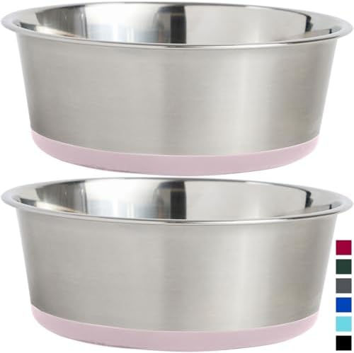 Miniature : Gorilla Grip Stainless Steel Metal Dog Bowl Set of 2, Rubber Base, Heavy Duty, 