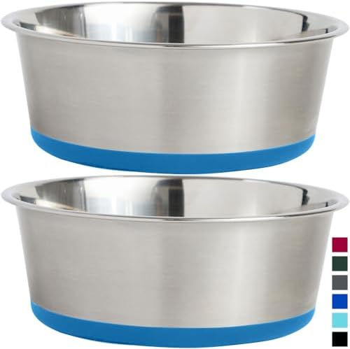 Miniature : Gorilla Grip Stainless Steel Metal Dog Bowl Set of 2, Rubber Base, Heavy Duty, 