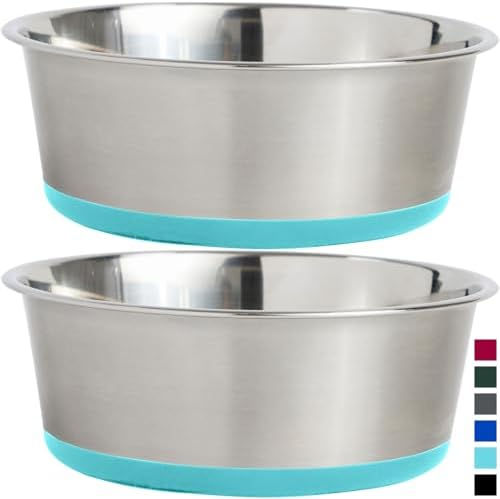 Miniature : Gorilla Grip Stainless Steel Metal Dog Bowl Set of 2, Rubber Base, Heavy Duty, 