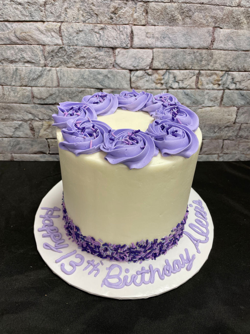 White, Purple Rosette Border