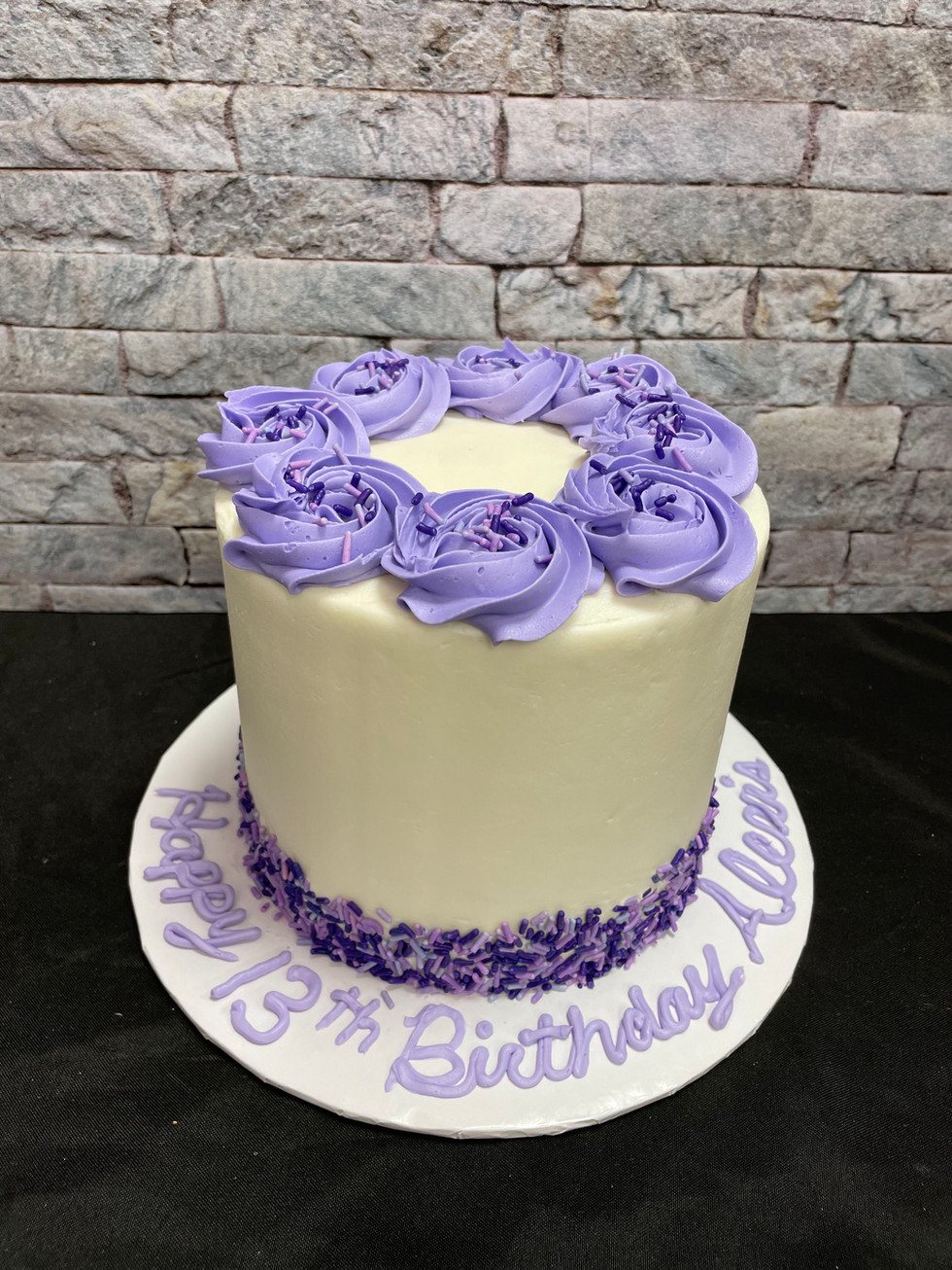 White, Purple Rosette Border