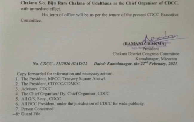 Heartiest congratulations to Mr Tapan Chakma on appointment as Chief Organizer of CDCC