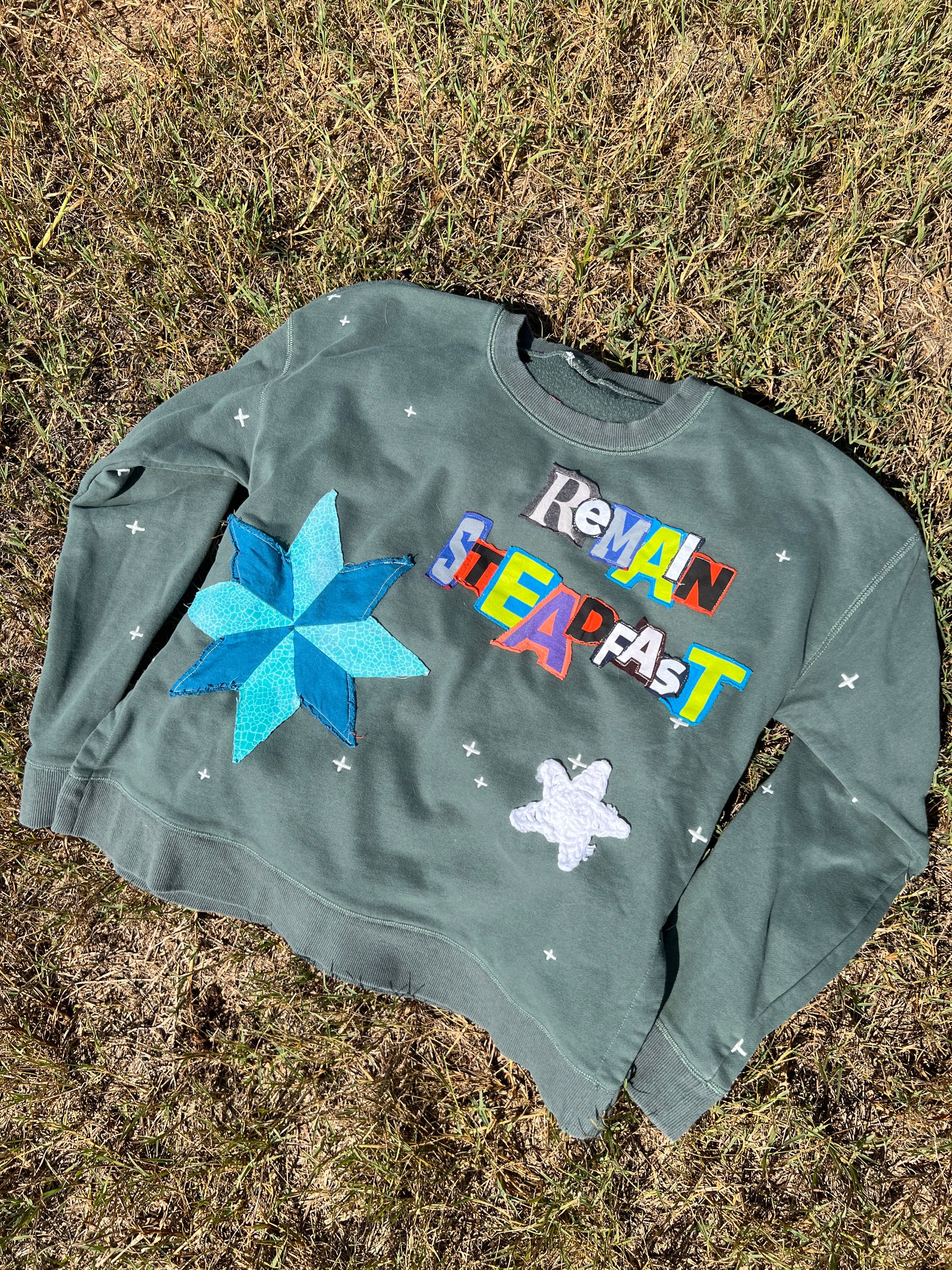 "Remain Steadfast" Patchwork Sweatshirt (SZ M)