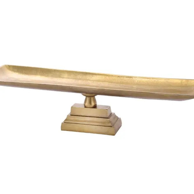 Gold rectangular tray on stand