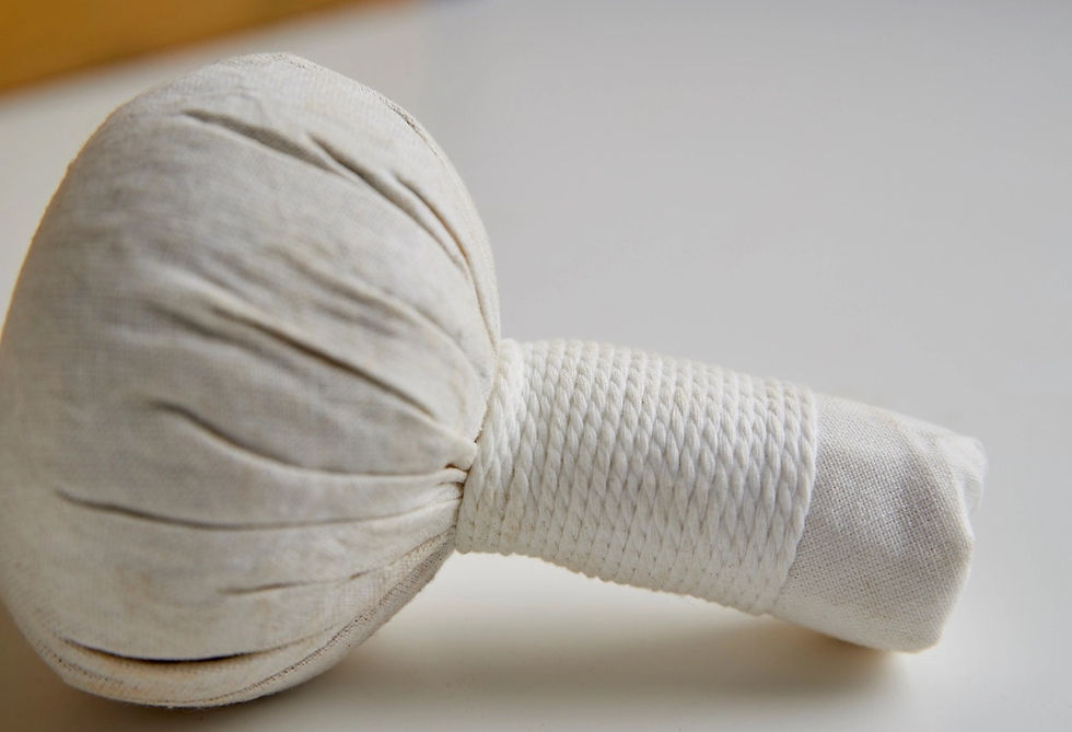 White herbal massage compress ready for spa treatment