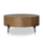 Round wooden coffee table with black legs