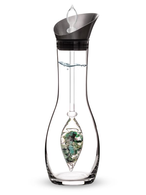 Infused water decanter with green crystals