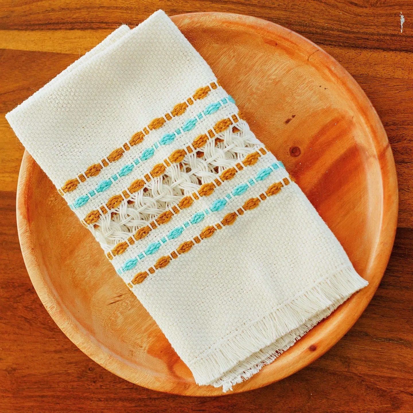 Handwoven Cotton Napkin - Mustard and Teal