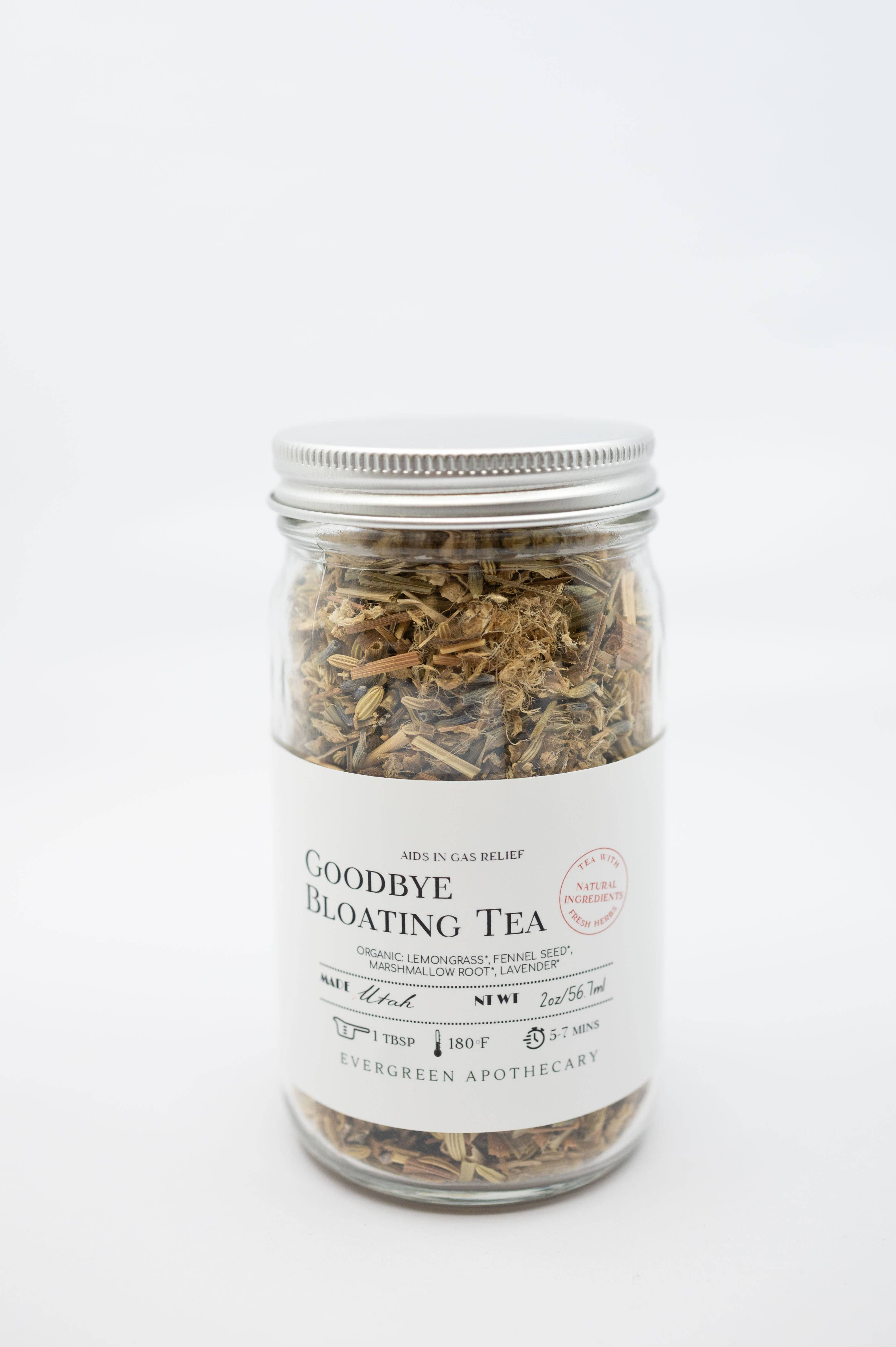 Goodbye Bloating Tea in jar