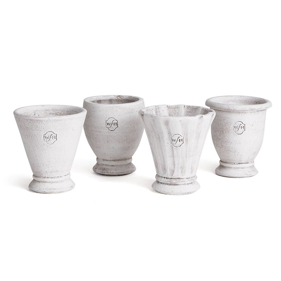 Four rustic white clay pots