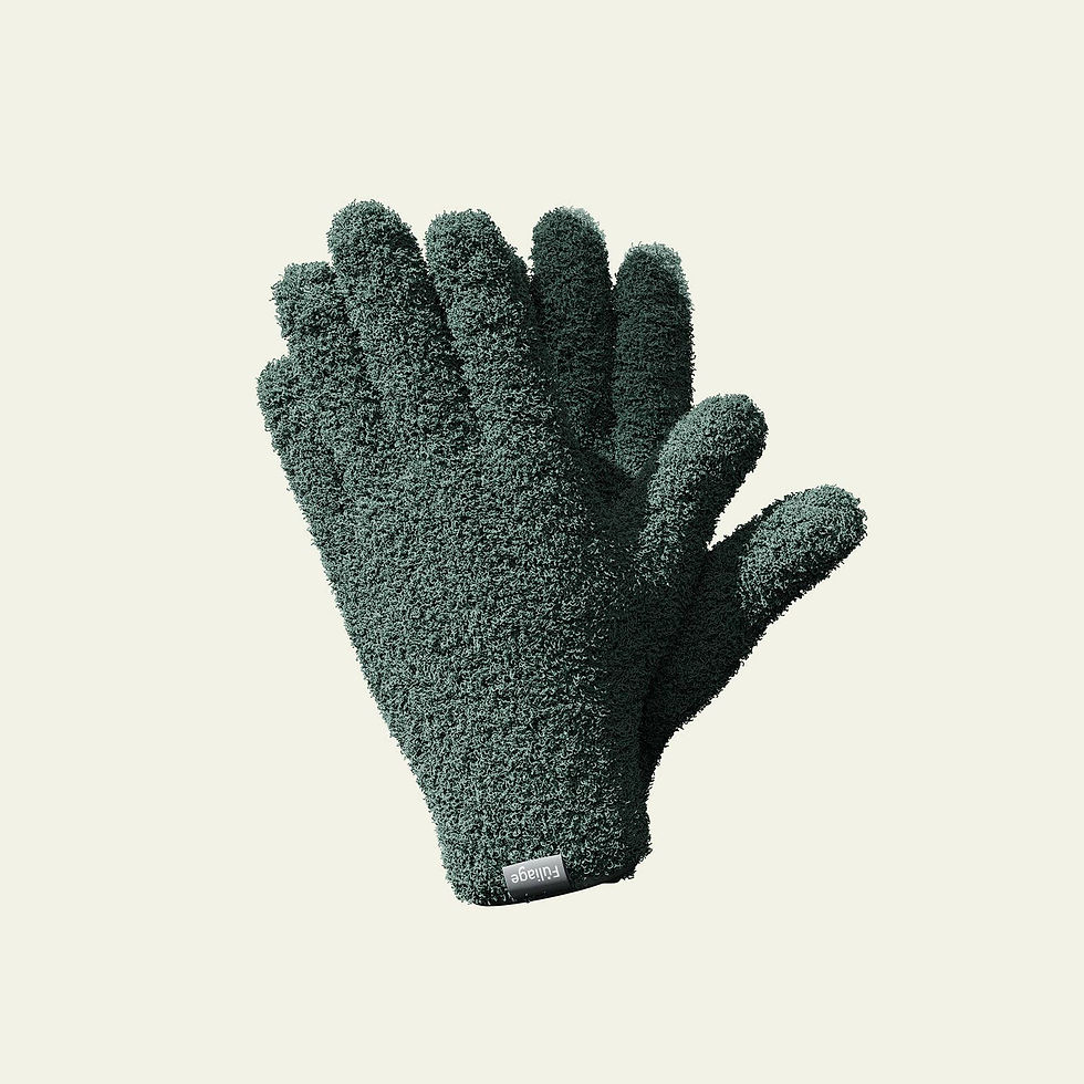 Pair of dark green fluffy gloves