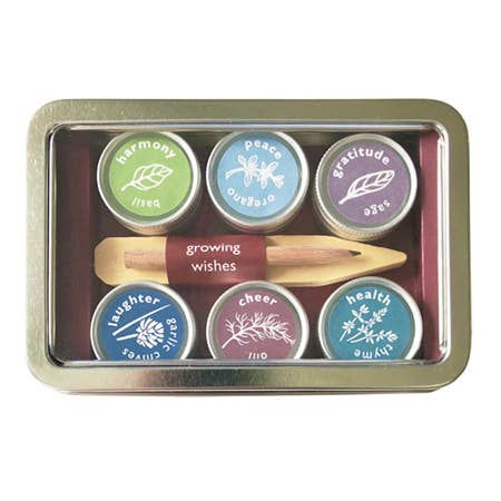 Growing Wishes seed tin: Harmony, Peace, Gratitude, Laughter, Cheer, Health