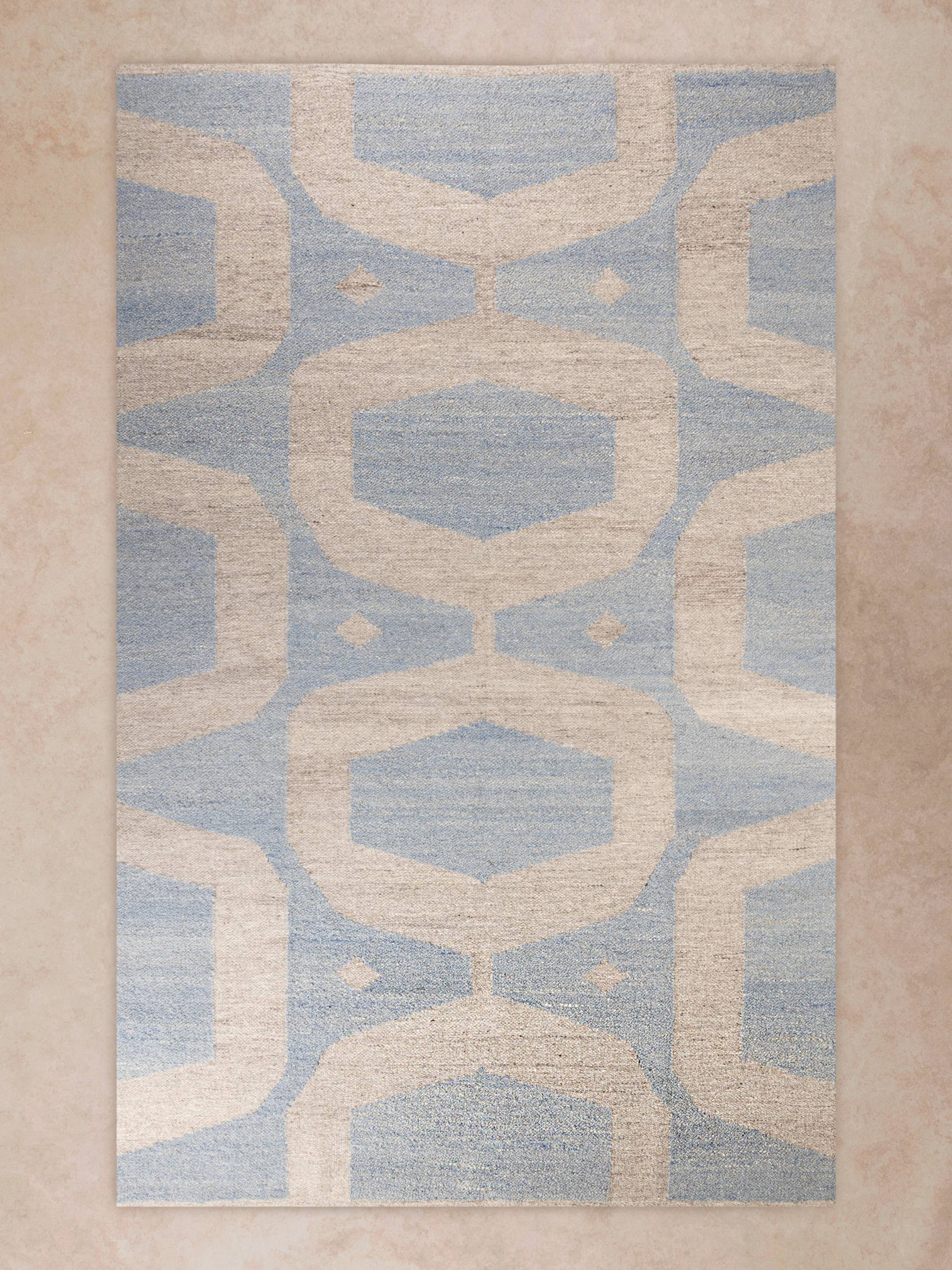 Simona Coastal Wool Area Rug in Blue & Sand Tones - 5 x 8