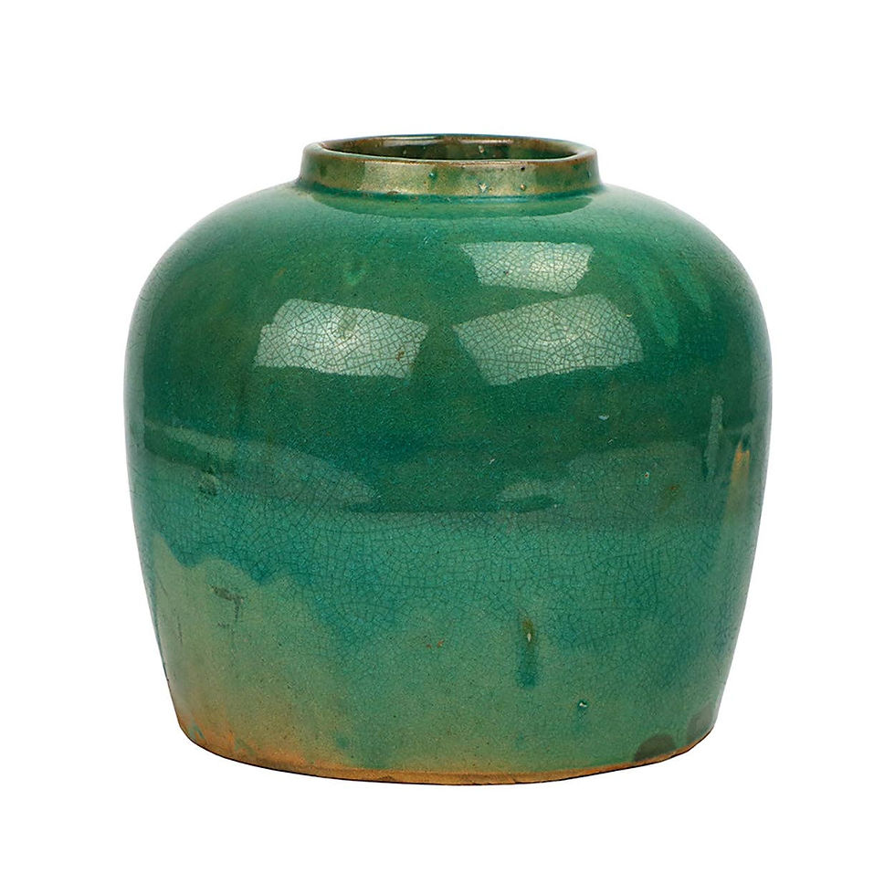 Green glazed ceramic jar