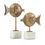 Thumbnail: Pair of gold metal fish sculptures on marble bases