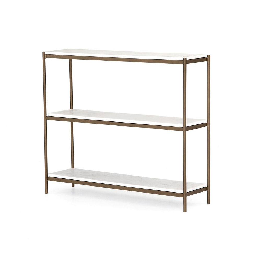 White and brass three-shelf console table