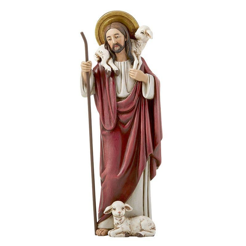 Jesus Christ statue with lambs