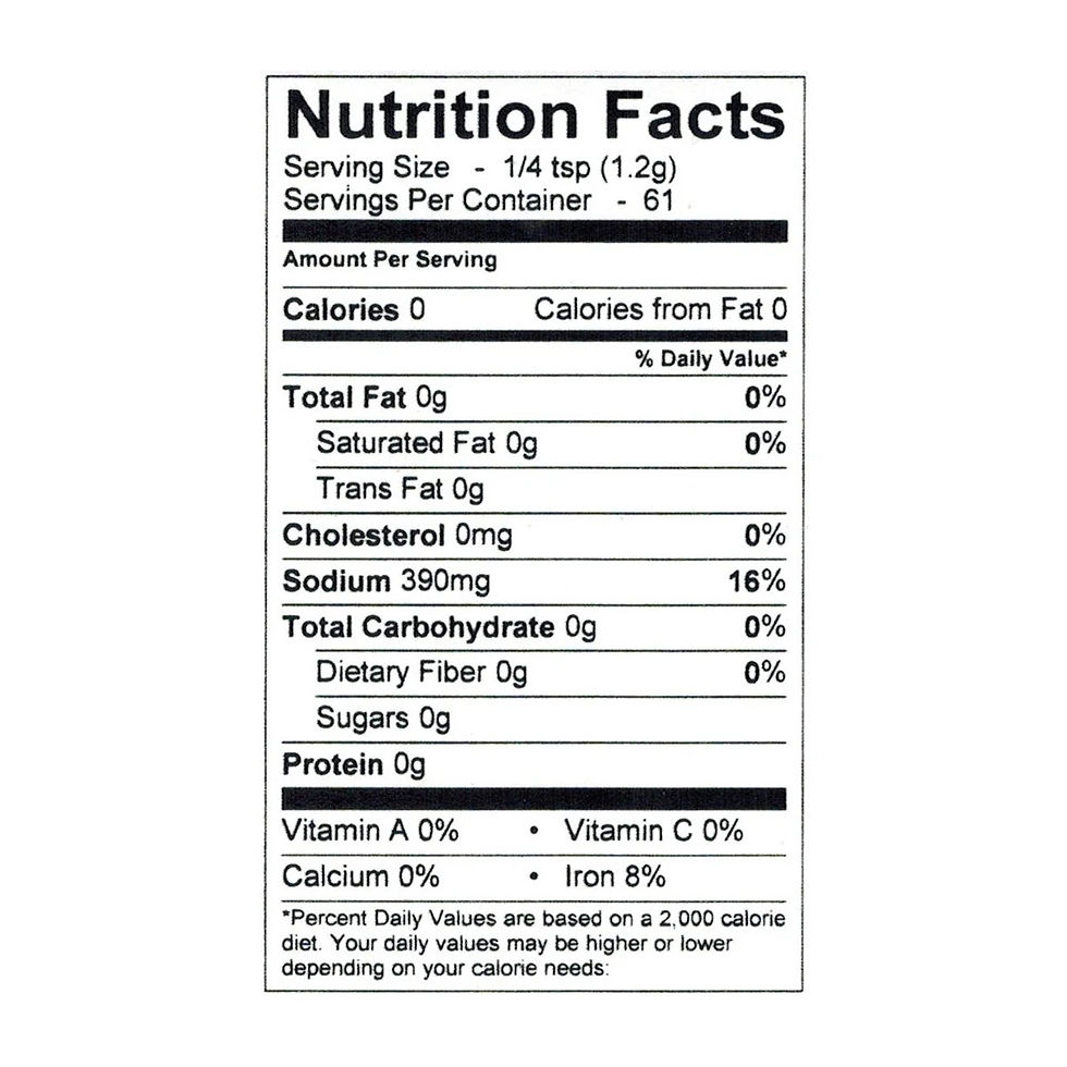 Thumbnail: Nutrition Facts: 1/4 tsp serving, 61 servings per container, sodium 390mg
