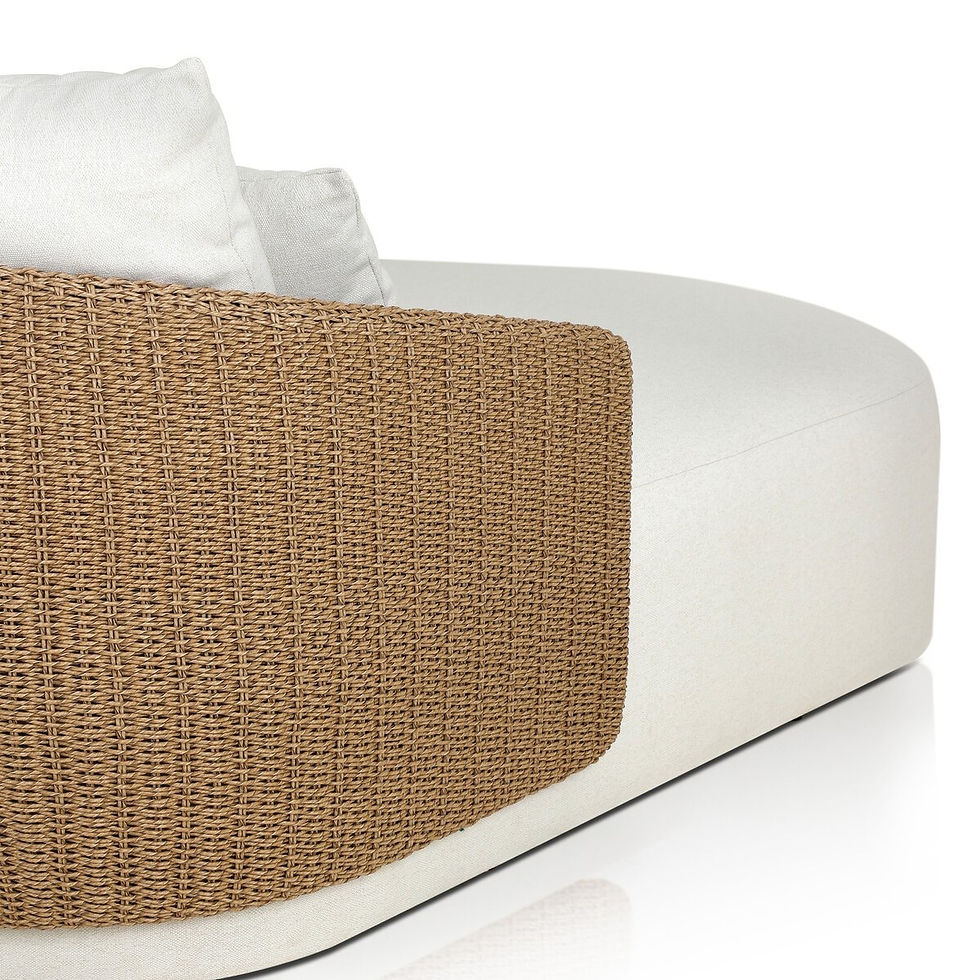 Thumbnail: Beige curved sofa with woven side panels