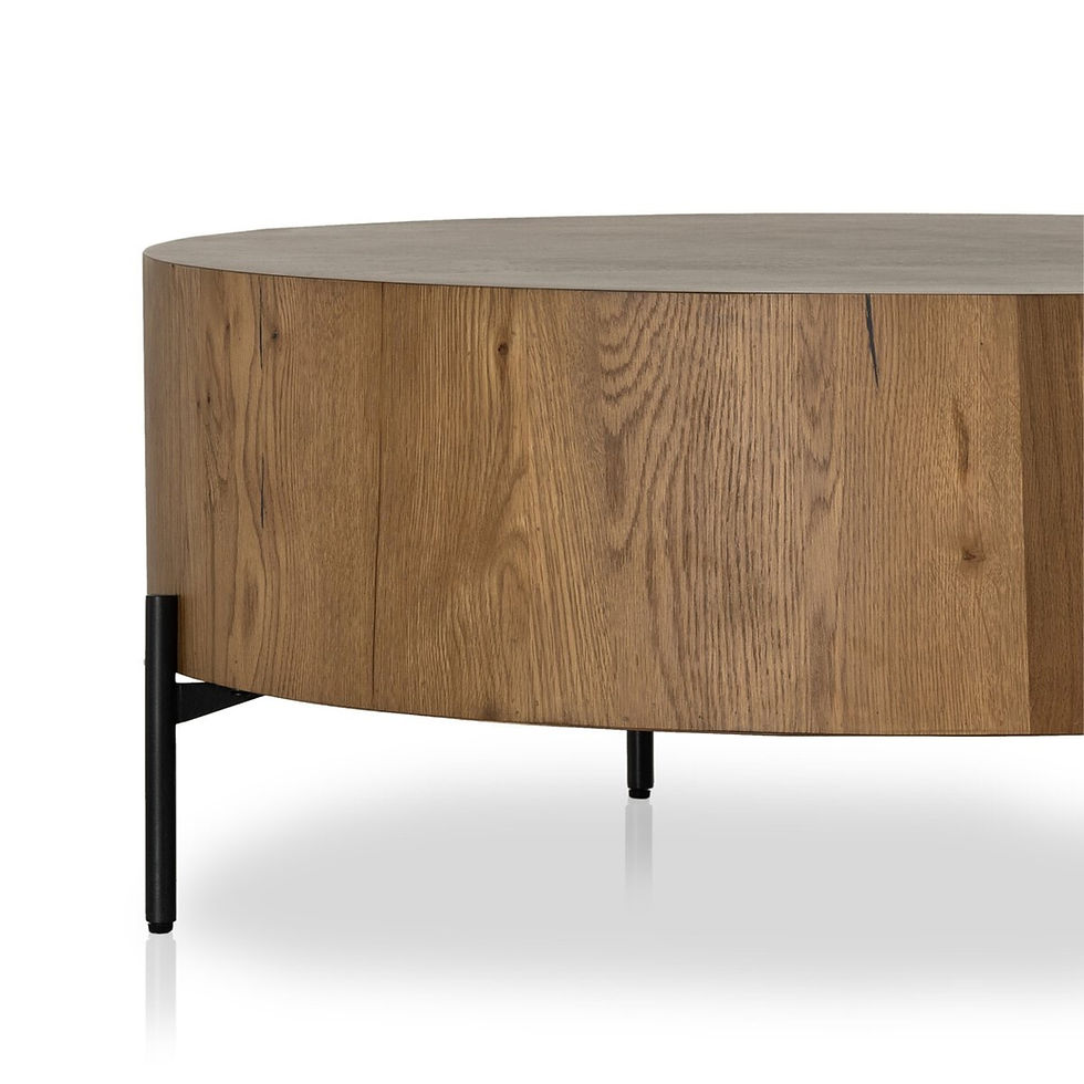 Round wooden coffee table with black legs