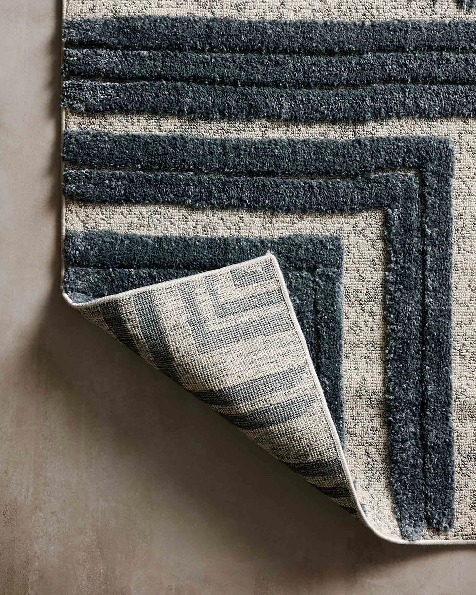 Thumbnail: Dark teal and beige geometric rug