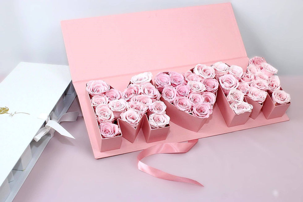 Pink rose arrangement spelling MOM