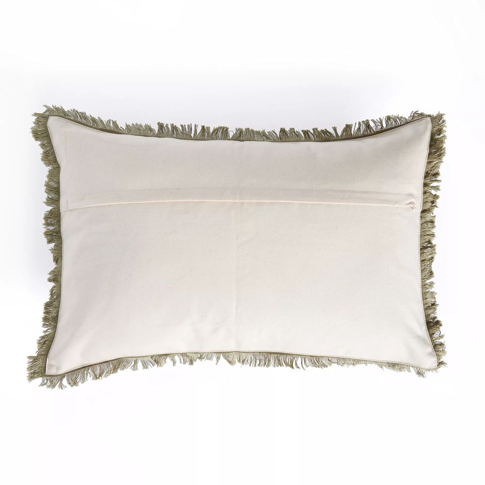 Cream rectangular pillow with olive green fringe