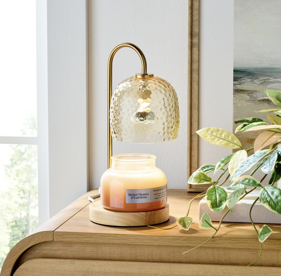 Amber Hammered Glass Candle Warmer Lamp