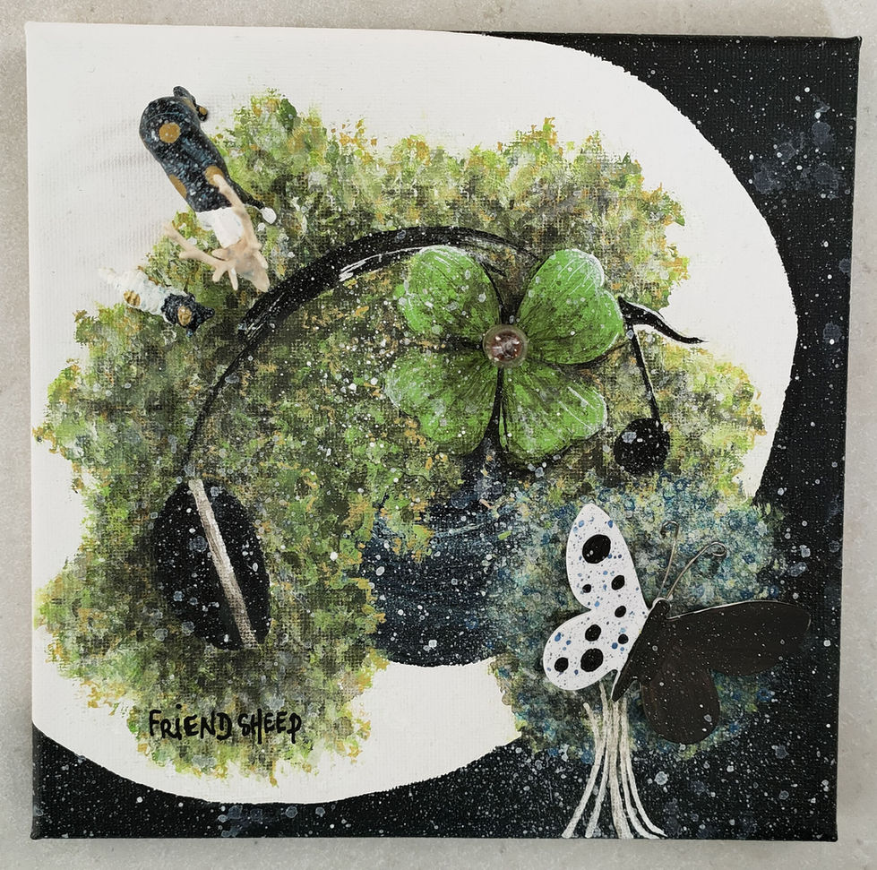 karibou Lina (sœur et frère), acrylique murale 20x20 cm