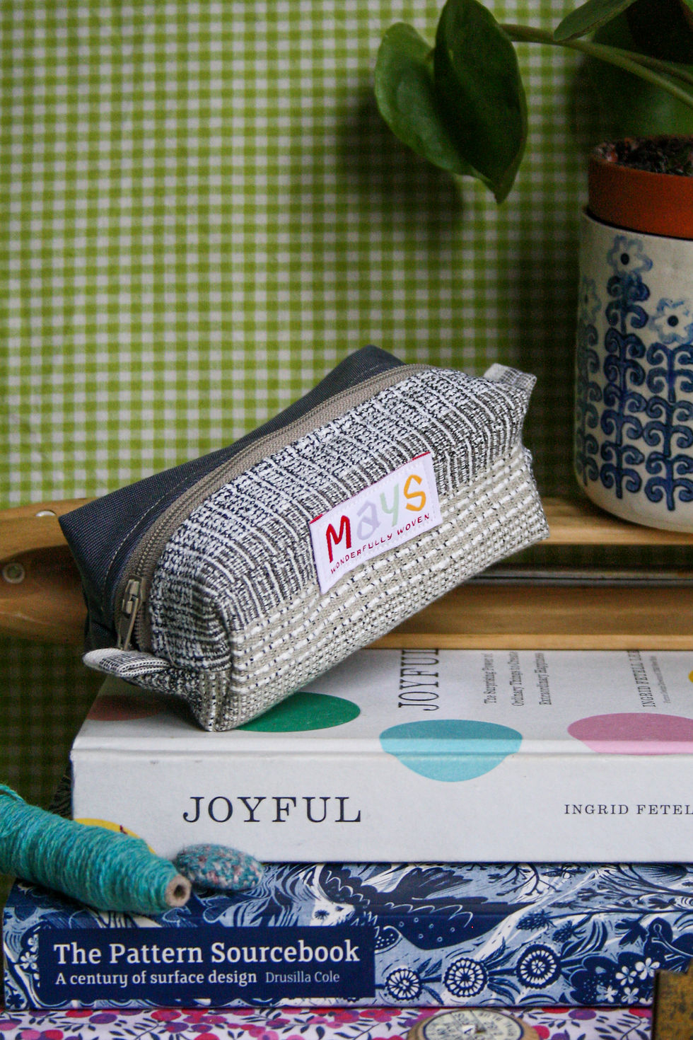 Thumbnail: Hand-woven Grey Stripe Small Box Pouch