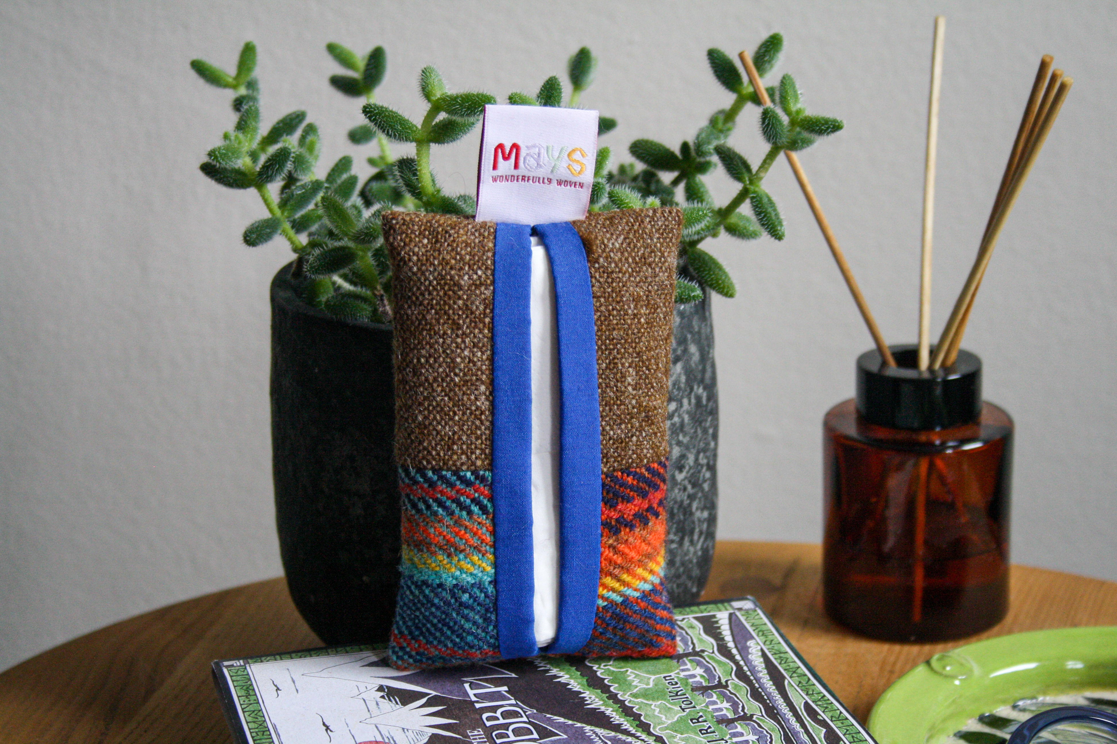 Hand-woven Blue Rust Tissue Pouch