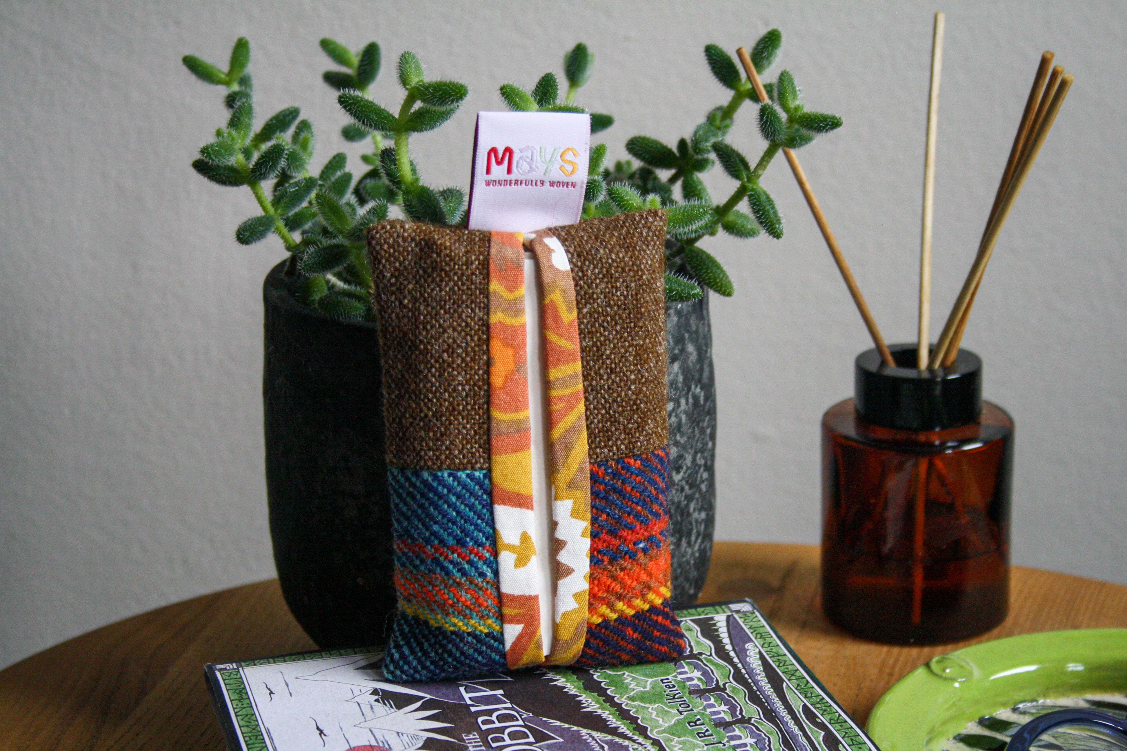 Hand-woven Blue Rust Tissue Pouch