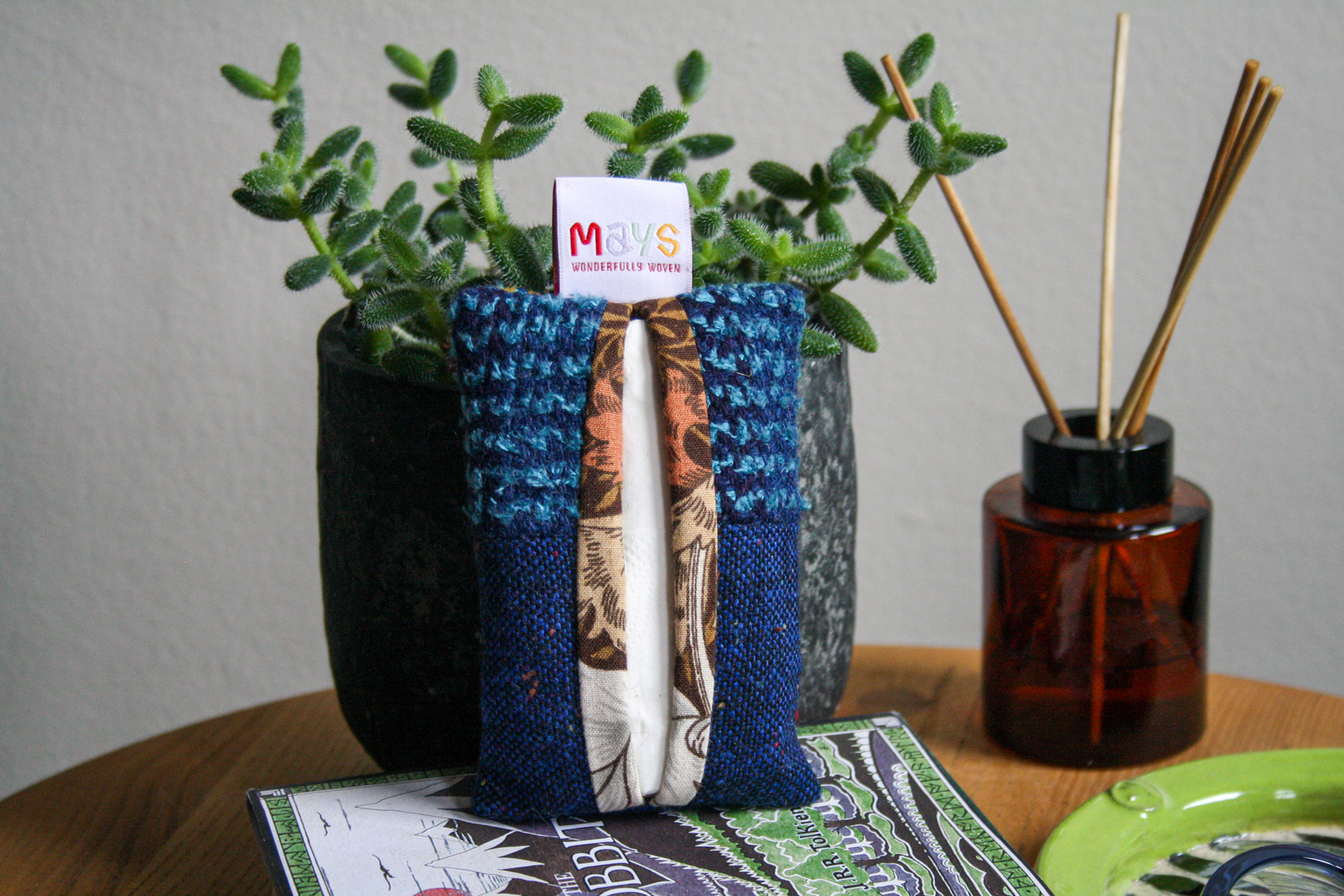Hand-woven Blue Rust Tissue Pouch