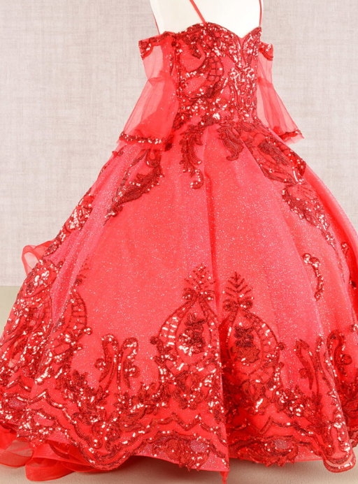 Thumbnail: Glitter Sequin Embellished Mesh Kids Dress with Separate Mesh 3/4 Sleeves Availa