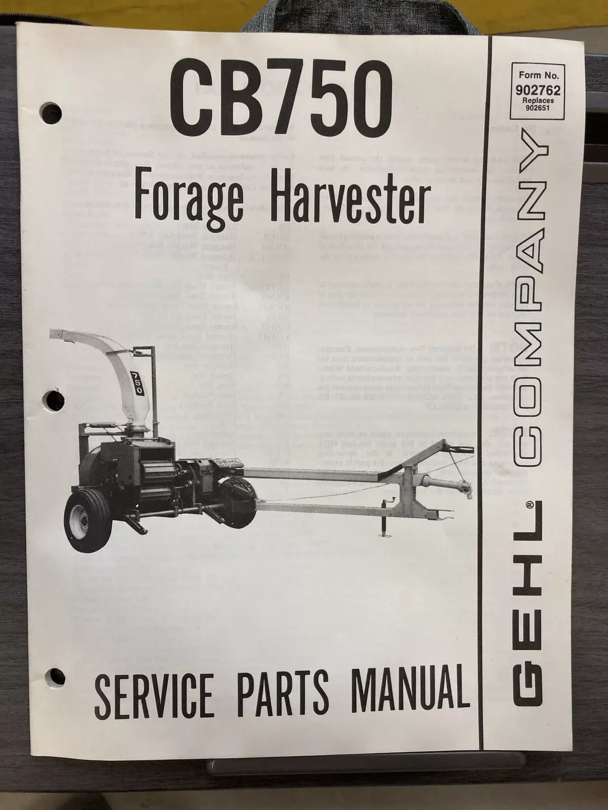 Gehl CB750 Forage Harvester Service Parts Manual cover