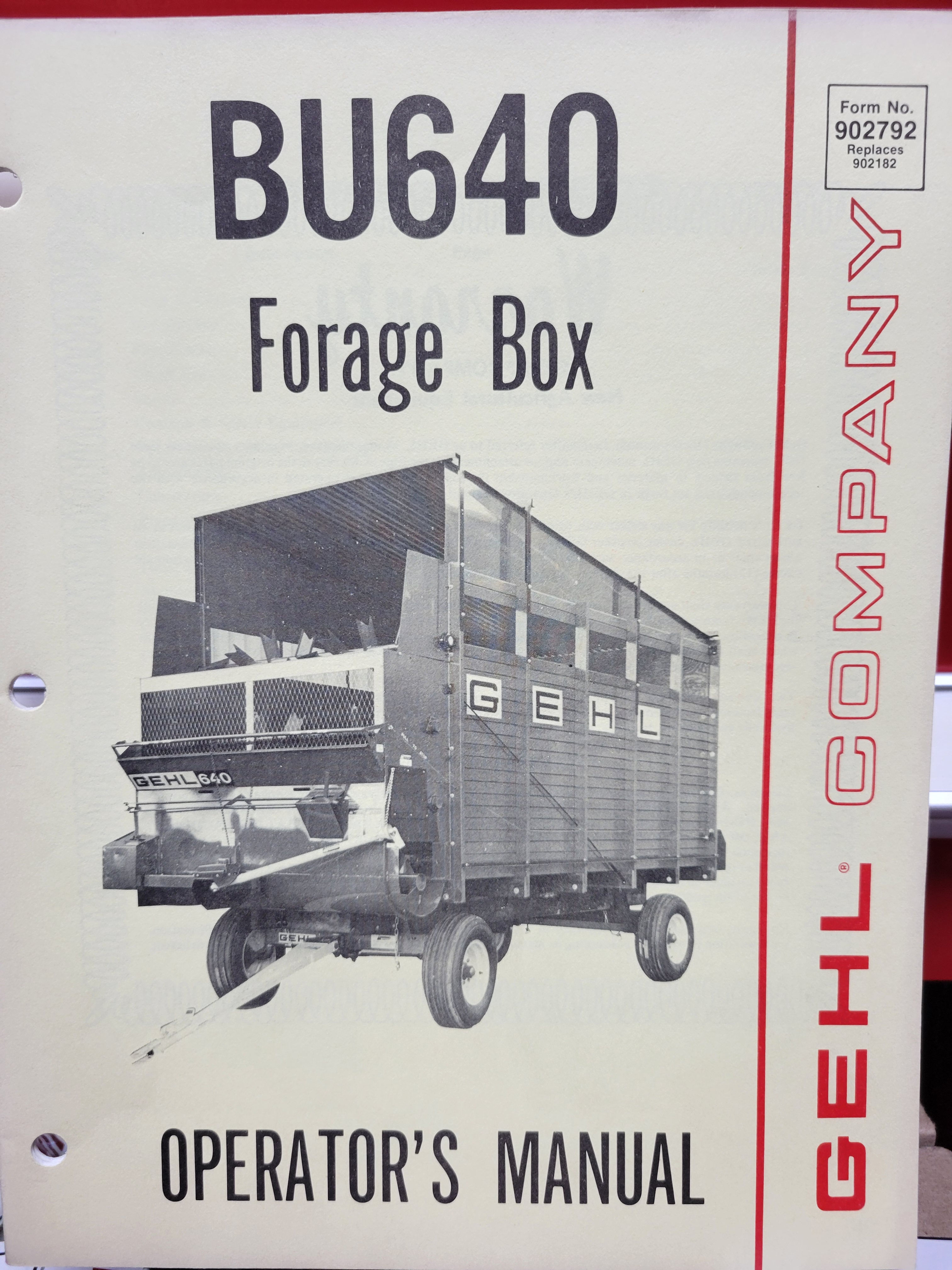 N902792 - GEHL BU640 OPERATORS MANUAL