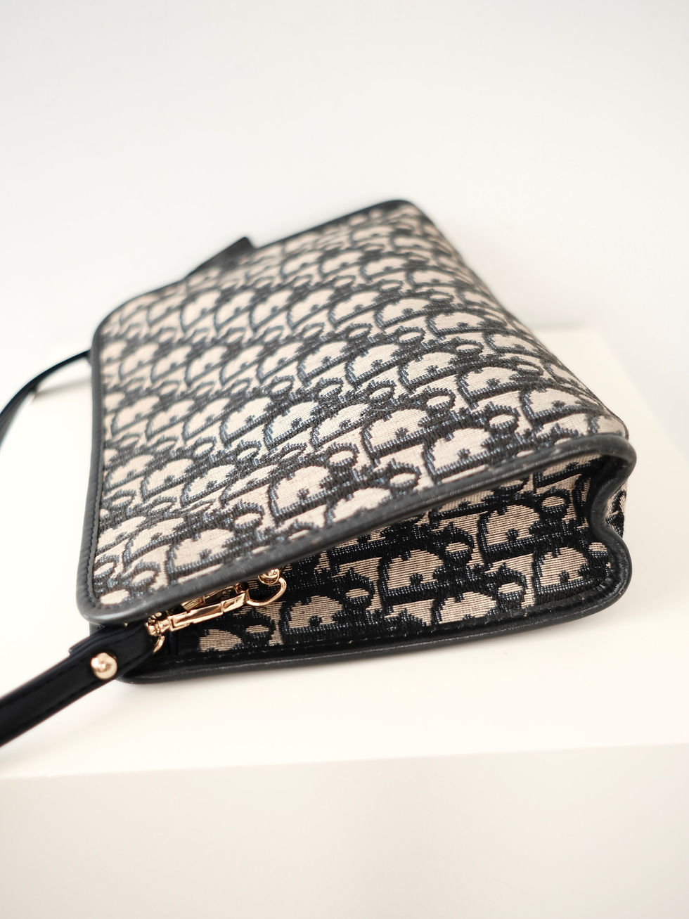 Thumbnail: Dior - Navy Oblique Canvas Clutch with Strap (Vintage) 