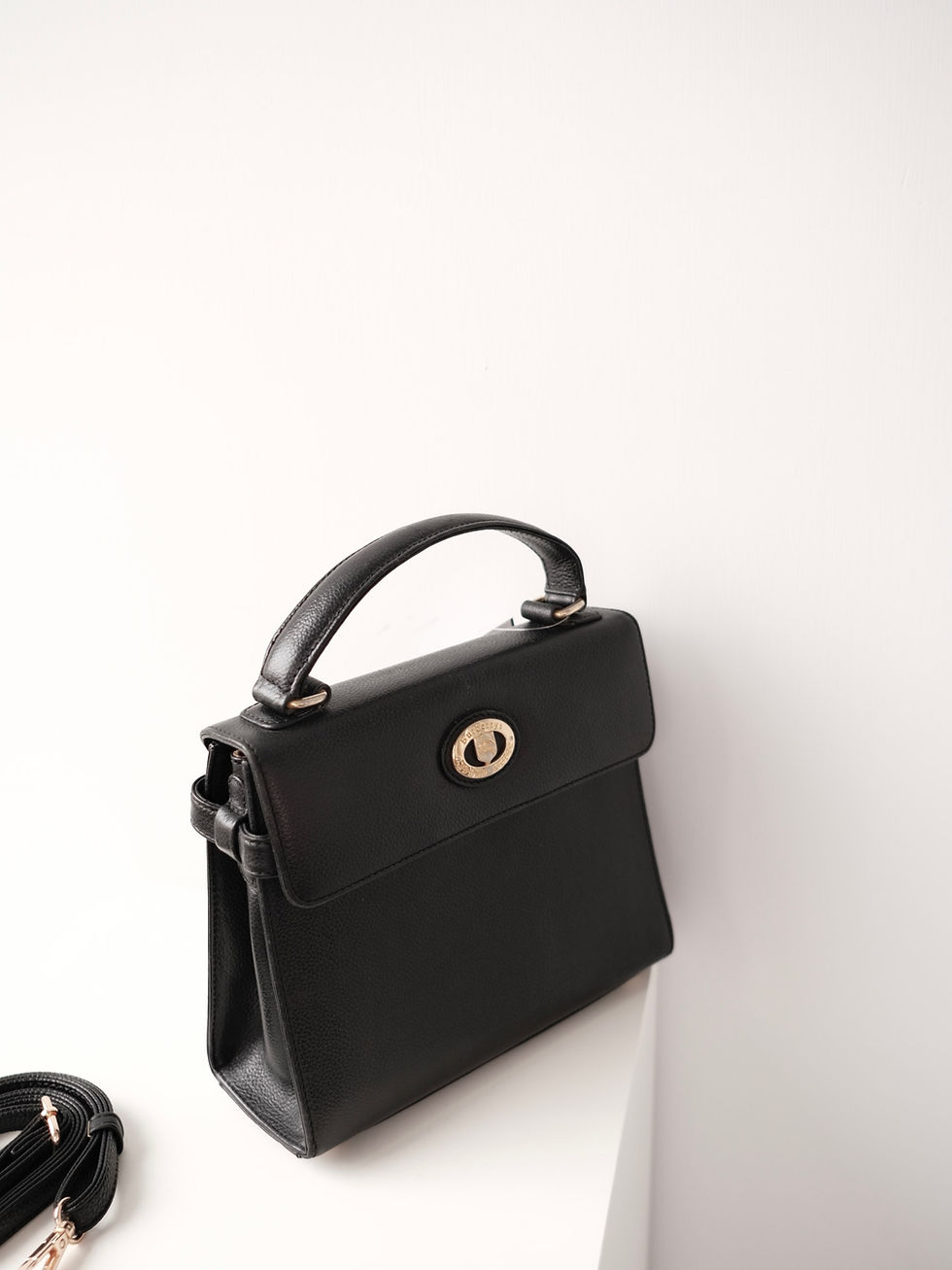 Thumbnail: Burberry - Black Leather 20cm Mini Kelly Bag with Strap (Vintage from 1990s)