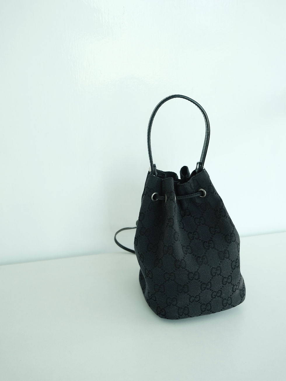 Thumbnail: Gucci - Black GG Monogram Bucket with Strap (Vintage from 1990s)