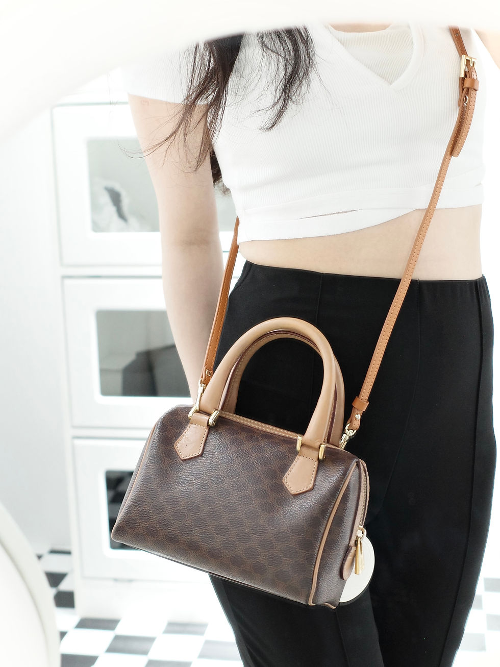 縮圖：Celine - Brown Macadam 18cm Boston with Strap (Vintage)