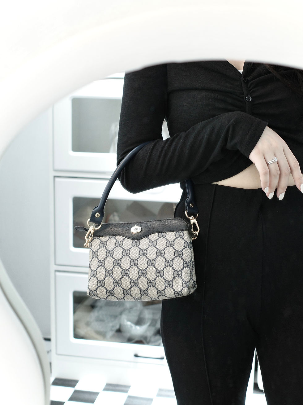 Thumbnail: Gucci - Blue GG Monogram Pouch with Strap (Vintage from 1970s)