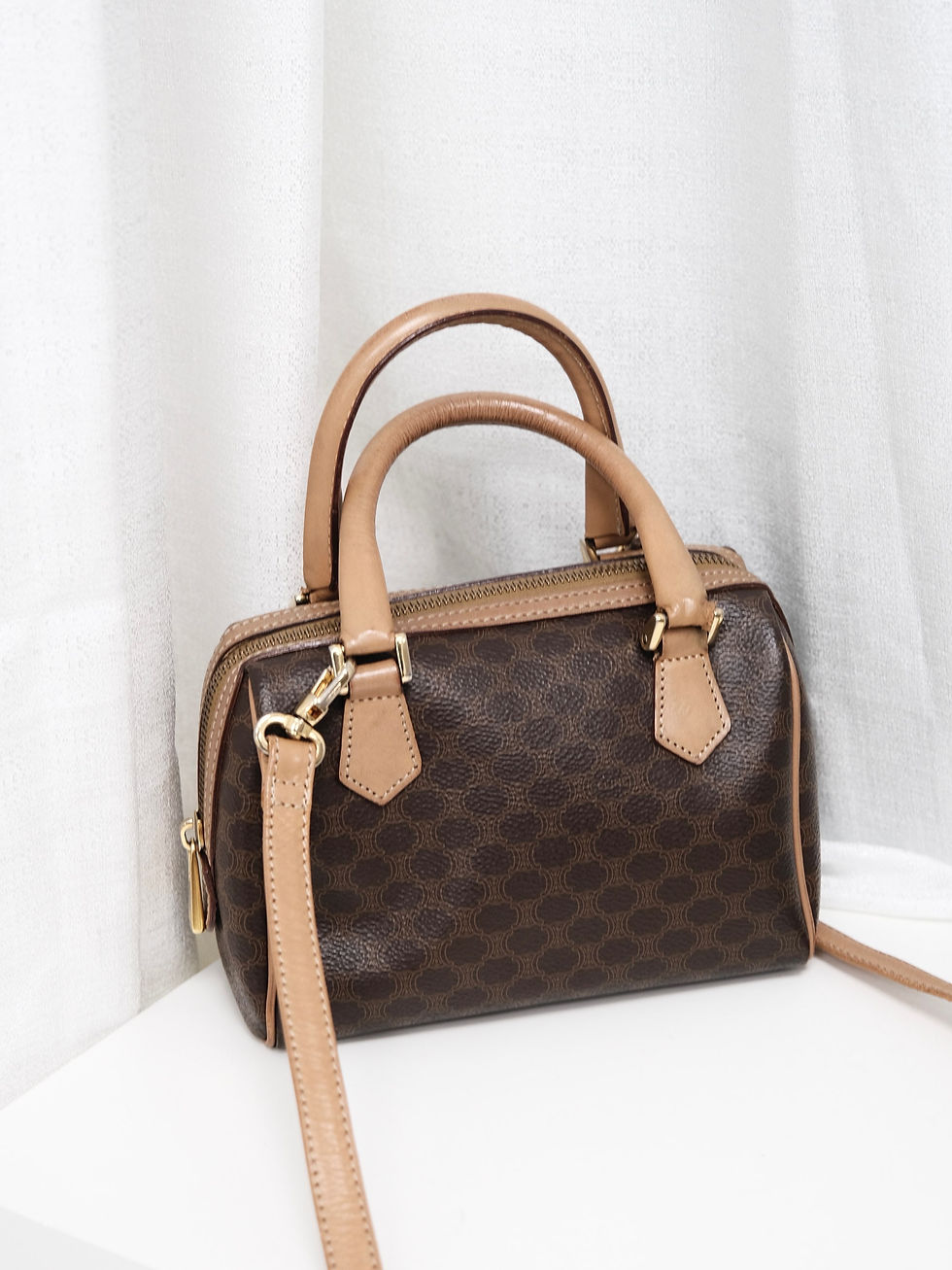 縮圖：Celine - Brown Macadam 18cm Boston with Original Strap and Dust Bag (Vintage)
