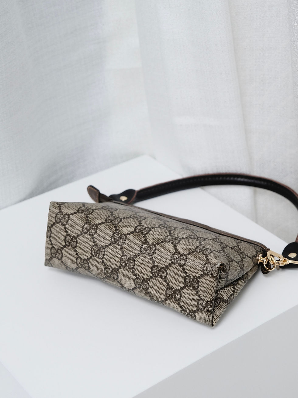 Thumbnail: Gucci - Brown GG Monogram Pouch with Strap and Chain (Vintage from 1970s)