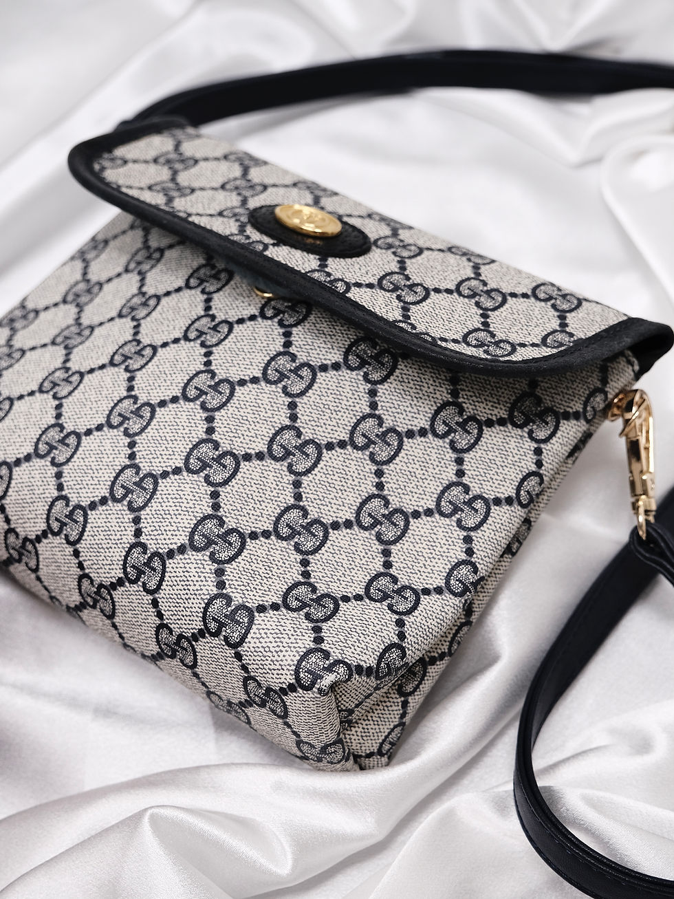 Thumbnail: Gucci - Navy Monogram Pouch with Strap (Vintage from 1970s)